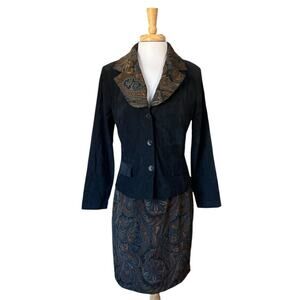Connected Whimsigoth 90s Black Faux Suede Blazer & Paisley Skirt Set Women's 12